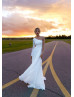 Long Sleeves Beaded White Chiffon Tulle Slit Wedding Dress